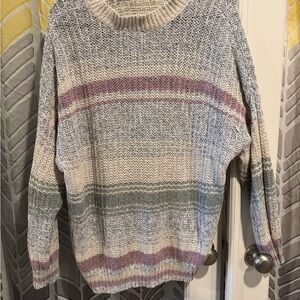 Striped Knit Sweater in Gray and Pastel